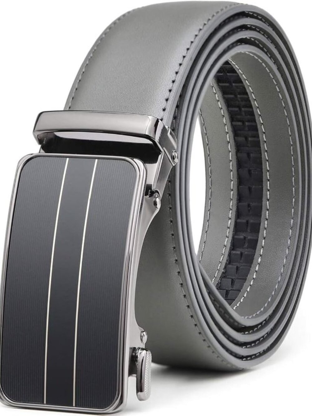 Adjustable Leather Dress Belt for Men, 1 3/8" Ratchet Style with Click Buckle